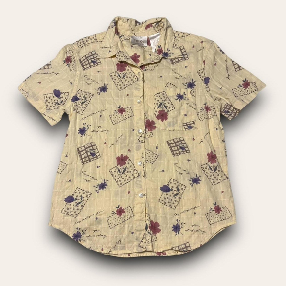 Erika Tops - Y2K Yellow Floral Button-Up Top Erika Size Medium Cottagecore Farmer’s Daughter